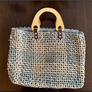 Straw Bag with Wooden Handle